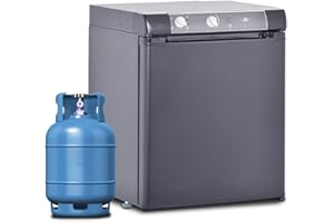 Techomey Nevera Trivalente 40L, Nevera de Gas Butano 12V 220V Gas, Nevera a Gas Butano para Camper, Camping, Camion, Furgoneta, Silencioso, Negro