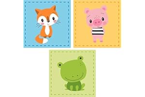 ‎DAMALOO damaloo 3X Gästehandtuch Kinder Tiermotiv mit Schlaufe & Namensschild - Baby Handtuch Set Mädchen & Jungen - Kinderhandtuch klein aus Baumwolle für Gesicht, Hand & Haar - Gäste Handtücher 30x30