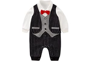 MINIZONE Baby Gentleman Pigiama in Cotone Ragazzi Pagliaccetto Manica Lunga Jumpsuit Tutine 0-12 Mesi