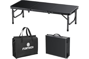 ‎FUNYKICH FUNYKICH 3ft Klappbarer Campingtisch 87x40x26cm, Kleiner Faltbarer Klapptisch mit Tragetasche, Aluminium Tragbar Falttisch, MDF Platten Multifunktionstisch für Picknick Camping Strand Balkon, Schwarz