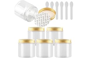 PQPAUTY 6 Stück Kleine 200 ml Transparent Kunststoff Leere Cremedose Dose mit Gold Deckel 200 g Leerdose Schraubdose Blechdosen Kosmetische Behälter Tiegel, 6 Stück Spatel