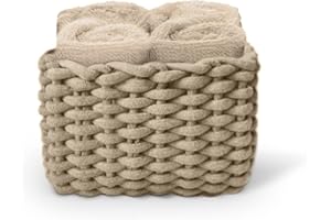 Daunex - Set 4 Lavette 30x30 - Mini Asciugamano Ospite in Spugna di Cotone - Confezionato in splendida Confezione in Tessuto Intrecciato - Tortora