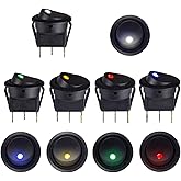 Kundorf 10pcs Interruptores de botón 12V 3 pins Basculante Redondo, 20A con 5 Colores LED Luces de Punto para Coche Barco Cam