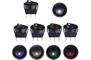 Kundorf 10pcs Kippschalter 12v beleuchtet wasserdicht Wippschalter 12V DC 20A Schalter Truck Trailer Auto KFZ LED Rundschalter Button mit 5 Farbe LED Dot Scheinwerfer für Abschleppwagen PKW Traktor…