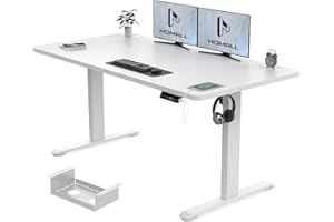 Homall Electric Standing Desk 140x70cm Height Adjustable Sit Stand Desk with USB Charging, Time Reminder, 3 Memory Settings, Wire Management Tray, White