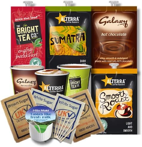 Flavia Silver Drinks Starter Pack - Cups, Coffee, Tea, Sugar and More