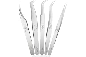 LZM Lot de 5 pinces à épiler de précision pour extensions de cils individuels, nail art, fabrication de bijoux