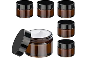 GAUATO 6 Stück Glastiegel 50ml, Cremedosen zum Befüllen Braunglas Cremetiegel Salbendosen Kosmetik Behälter, Creme Dose Gläser Leerdose mit Deckel und Liner für Kosmetik, Lotion, Cremes