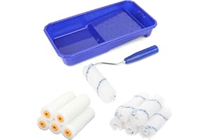 ELEPRUC Rullo per Pittura, 12 Pezzis Rullo per Pittura In Schiuma e Nylon, Mini Roller Paint Set, Rulli per Imbiancare Pareti con Manico, Rullini Ricambio per Superfici Metalliche o Legno, Porte