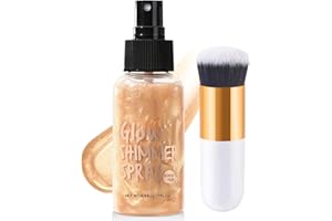 CEBOIC Shimmer Body Oil, Liquid Highlighter Makeup, Non-Sticky Face & Body Shimmer Liquid Spray, Glitter Glow Lotion, Lightweight Moisturizing Skin Highlighter, Makeup Brush Include (Rose Gold)