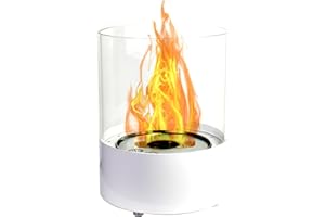 GLOW FIRE Emma Etanolo Camino da Tavolo | Fuoco da Tavolo Rotondo, 4 Ore di Combustione, Caminetto con molte Fiamme | Fuoco Decorativo con Certificato TÜV, Bianco