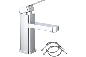 LEADAHEAD Bathroom Basin Tap Washroom Hot and Cold Mixer Tap Single Lever Bathroom Sink Faucet with 80CM UK Standard Hoses, Chrome