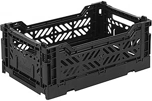 AYKASA Folding Crate, Sturdy Folding Box, Plastic, Stackable, Black, Mini (27 x 17 x 11 cm)