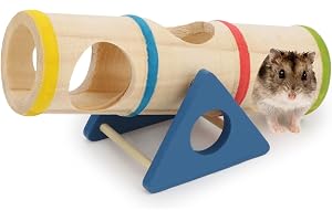Wontee Hamster Wooden Seesaw Tunnel Toy Funny Gym Playground Exercise House for Dwarf Hamster Small Pets (Seesaw Tunnel)