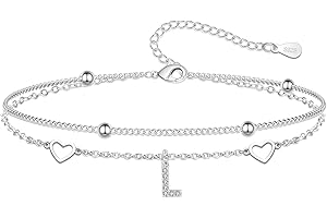 Hcvone S925 Bracelets for Women Girls Silver Heart Initial A-Z Bracelet Layered Bead Bracelets Jewellery For Friends Mum Daughter Sister