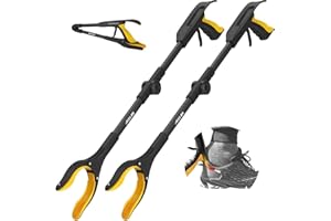 Jellas Lot de 2 Pince de préhension Pliable de 81,3 cm avec Embout magnétique Solide et Chausse-Pied, Outil d'aide pour ramasser Les ordures, ramasser Les déchets, Extension de Bras (Jaune)