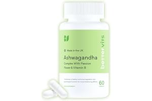 Bettervits Ashwagandha High Strength Complex with Passion Flower & Vitamin B | Organic KSM-66 Ashwagandha 800mg | Stress & Cortisol Support Supplement | 60 Capsules