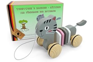 WoodyWood® Nachziehspielzeug Katze, Holzspielzeug für Babys und Kinder, Kinderspielzeug ab 1 Jahr zum Ziehen, Schieben, Spielen, Nachziehtier zur Förderung der Bewegung & Motorik (Katze)