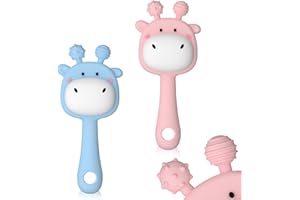 ABirdon Silikonowy gryzak dla niemowląt, 2 sztuki, z grzechotką, nie zawiera BPA, zabawka sensoryczna dla dzieci w wieku 0-3 lat