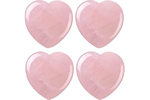 WideSmart 4 Stück 30mm Rosenquarz-Kristall Herz Heilkristalle Rosa Herz Liebe Kristall Stein Valentinstag Geschenke Natürliche Reiki Edelstein Palm Sorgen Steine Natürlicher Rosenquarz Herz Liebe