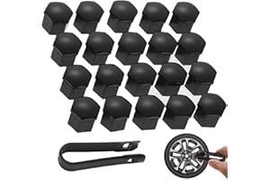 aqlbhz 21PCS 17mm Wheel Nut Covers Wheel Centre Caps Car Cover Protective Caps, Wheel Nut Caps Wheel Screw Hex Anti-theft Protection Design, Suitable for Most Car Wheels(Black)