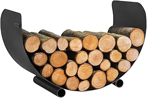 BENE ON FIRE CRAFTED FOR FIRE, MADE FOR MOMENTS MR. DEKO Kaminholzregal Ohio 70 cm | Brennholzregal Metall schwarz | Brennholzschale robust wetterfest | Kaminholzunterstand stabil Garten | Design Feuerholzregal