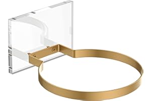 UOYEET Ball Holder Wall Mount for Basketball, Soccer, Football, Volleyball – Wall-Mounted Acrylic Base with Gold Metal Rack for Autograph Ball Display, Basketball Display Stand