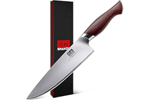 SHAN ZU Profi Kochmesser 20cm Japanisches Küchenmesser Chefmesser - Ultrascharf aus 5-lagiger 10Cr15MoV Edelstahl- Ergonomischer Pakka-Holz Griff - OKINAWA Series