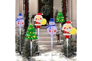 YZYOE 6 Pack LED Outdoor Solar Boden eingefügte Weihnachtsdekorative Lichter, wasserdichte Solar Innenhof Weihnachtsbaum Schneemann Weihnachtsmann Licht, mit 8 Farben Lichtmodi.