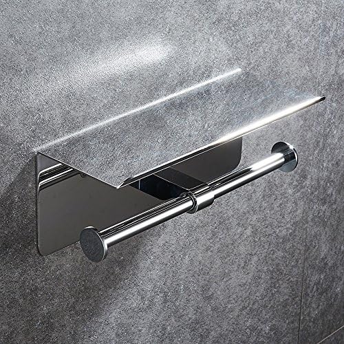 Pointth High Quality Double Tissue Paper Roll Holder with Phone Storage Shelf Bathroom Wall Mounted Stainless Steel Dual Toilet Paper Roll Holder