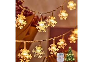 POIFL Luces de Copo de Nieve, 6M 40 Pcs LED Luces en Cadena a Pilas, con 8 Modos, IP65 Impermeable Guirnalda de Luces Navidad Para Interior y Exterior, Navidad, Habitacione, Fiesta, Jardine