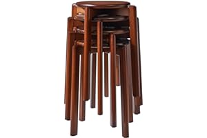 YMYNY 4pcs Solid Stackable Wood Round Stool, Shoes change Dressing Stool for Living Room, Dining Room, Kitchen, Classroom, 27×27×45CM Brown HBD026H-4