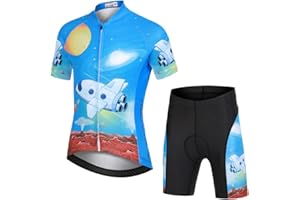 Amur Leopard Kinder Fahrrad Trikot Set Jungen Mädchen (Kurzarm Trikot & Kurz Radhose mit 3D Sitzpolster) Atmungsaktiv Radsport Bekleidung