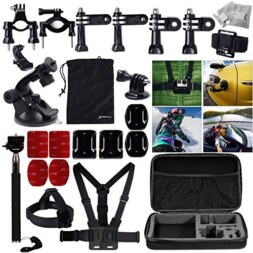 XCSOURCE® 35tlg Zubehör Satz set für GoPro Hero 2 3 3 +4 SI4000 SJ5000 Kamera Teleskopisch- handheld-Stativ Monopod Selfie-Sticks Aufbewahrungskiste Tasche Brustgurt Kopfband Handschlaufe Schweißbänder Saugnapf Lenker / Sattelhalter J-Haken Anti-Fog Inserts Stativ-Adapter Schrauben Klebstoff self-trocken im Freien Reise Fotografie Foto OS094