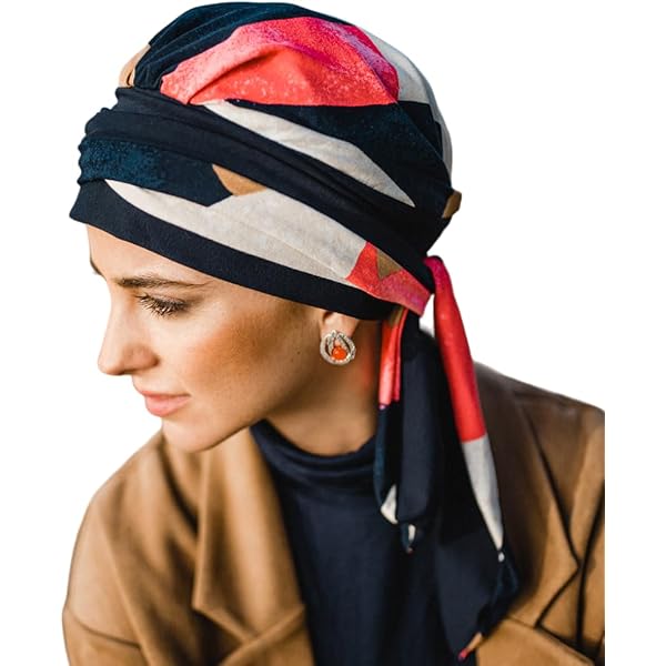 Foulard Préformé Carebell Pour Chimiothérapie - Taille Unique - Coton Doux, Réglable - Bleu/Beige - 3