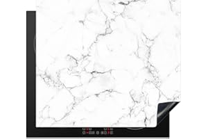 KitchenYeah© Cubre Vitrocerámica - Protector Vitroceramica Induccion 59x52 cm - Tapa Vitroceramica - Protector de Vitroceramica Mármol - Blanco - Gris - Lujo - Aspecto mármol - Textura