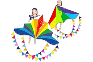 Flying Hoofer Large Rainbow Delta Kites for Kids & Adults,Single Line Beach Kite for Kids Ages 4-8 & 8-12,Easy Fly Kite for Toddlers and Beginners(2 Pack).
