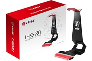 MSI HS01 - Soporte Auriculares Gaming, con Organizador de Cables, Diseño Sólido, Metálico, Base Antideslizante, Soporte para Teléfono Móvil, Color Negro/ Rojo