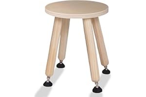 Cateam Drewniany taboret do schodków dla dzieci i małych dzieci – 1 zestaw – naturalny – taboret dziecięcy z wysuwanymi nogami – sensoryczny taboret stołowy – okrągły taboret do siedzenia dla dzieci z