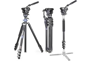 INNOREL MT70 Trípode para cámara de Video Profesional 183 cm, con Cabezal de Arrastre Fluido, trípode de Aluminio Compacto de 4 Secciones Convertible a monopié para cámara DSLR, videocámara