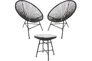 RayGar Lot de 3 chaises de Jardin Bistro Egg Designer Intérieur et extérieur (Noir)
