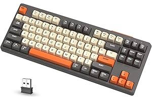 ATTACK SHARK x FREEWOLF M87 80% Teclado Inalámbrico para Juegos, 87 Teclas TKL RGB Sensación Mecánica SA PBT Teclado Bluetooth/Modo Dual 2.4Ghz, QWERTY, Batería 4000mAH para Mac/Win - Gris/Naranja