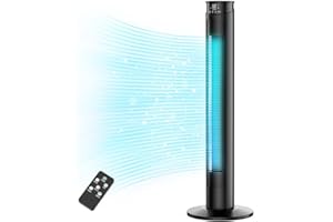 KIMBONNI Tower Fan with Remote, 70° Oscillating Bladeless Fan, Ultra-quiet, 1-12 Hour Timer, ECO Mode, 6 Speeds 5 Modes, Floor Fan Tower for Home Office Use, LED Display, Shut Off, Easy Operation