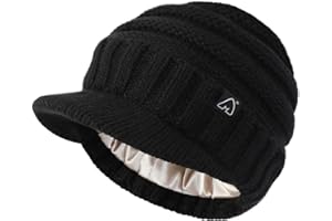 Hat Hut Gorros para mujeres y hombres, sombreros de invierno con forro de satén para mujer, gorros holgados, gorro forrado de satén con visera de ala, Negro -, talla única