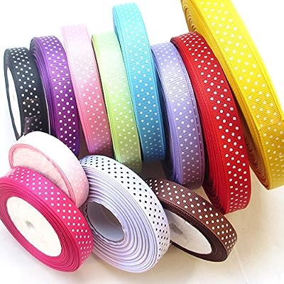 Chenkou Craft Lot de rubans en gros Chenkou Craft 18,3 m 15 mm à pois, ruban Grosgrain total de 12 couleurs