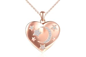 VIKILEE Cuore Luna Stella Portafoto Medaglione Collana Argento 925 Ragazze Collana di Foto Personalizzata con Scintillante Zirconi Sognante Ciondolo Portafoto Collane Regali per Fidanzata Moglie Figlia