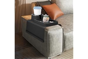 EALINGMOON Sofatablett,Sofa Armlehnen Organizer mit Couch Getränkehalter,Faltbar Sofa Tablett Silikon für Snacks, Getränke, Magazin, Handy iPad (schwarz)
