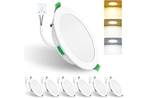 ALUSSO LIGHTING Spot LED Encastrable,15W 1200 Lumen Spot LED Encastrable Dimmable,3000K 4000K 6500K Température de couleur réglable, IP44 éclairage Plafond Pour Salle de Bain,Salon, Lot de 6,Blanc