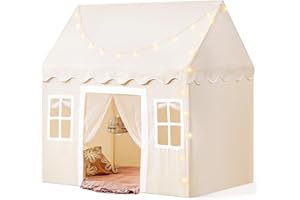 Tiny Land Tente de Jeu pour Enfants avec Tapis et 4m Lumières de Chaîne, Cabane | Interieur | Maison Exterieur, Château de Princesse Tente pour 3 à 13 Ans,133 x90 x136 CM