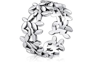 Aukmla - Anillo ajustable plateado con forma de hoja, vintage, joyas para mujeres y niñas